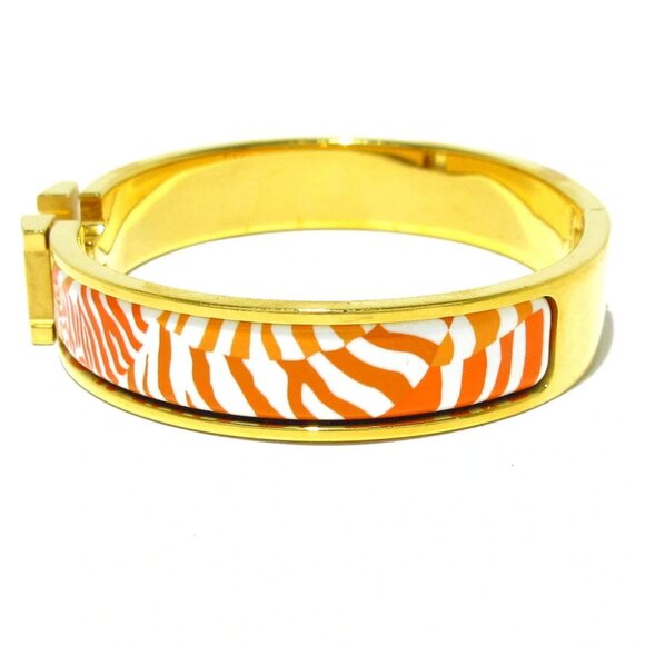 Auth HERMES Clic H Gold White Orange Hardware Bangle - Picture 3 of 7